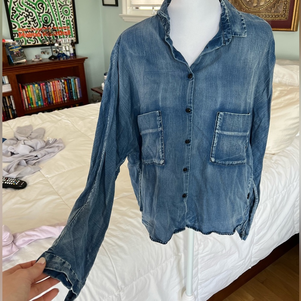 Drapery soft chambray button down